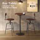 Industrial Bar Height Table – 22" Round Wood Top, 42" High Metal Frame, Black, Round, 22-inch diameter, 42-inch height