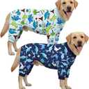 XPUDAC 2 Pack Dog Pajamas for Medium Large Sized Dog, Soft Warm Dog Onesie Stretch Lightweight Pet Outfit Jammies Pet Clothes Boy Dinosaur Print, 3X Large(Chest-26" Back-19.7" Neck-17.3")