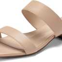 Women's Heeled Sandals Two Strap Square Open Toe Sandals 1.4-Inch Comfortable Heels Slip-On Dress Shoes Wide Feet Friendly, 10W