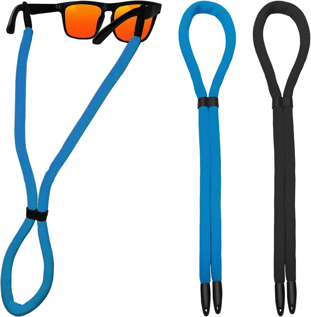 Sunglasses Floating Strap for Swimming Test hanging Anti-slip Glasses Strap for Men Women Kids,Surf Eye Glasses Holders Around Neck,Swim loupes strap Eyeglasses Lanyard 2PCS(BlackBlue)