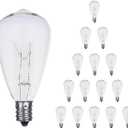 15 Pack ST38 Replacement Bulbs, 5W Incandescent Warm White E12 Candelabra Base, Cost-Effective Clear Glass Waterproof Replacement Bulbs for Outdoor Patio & String Lights