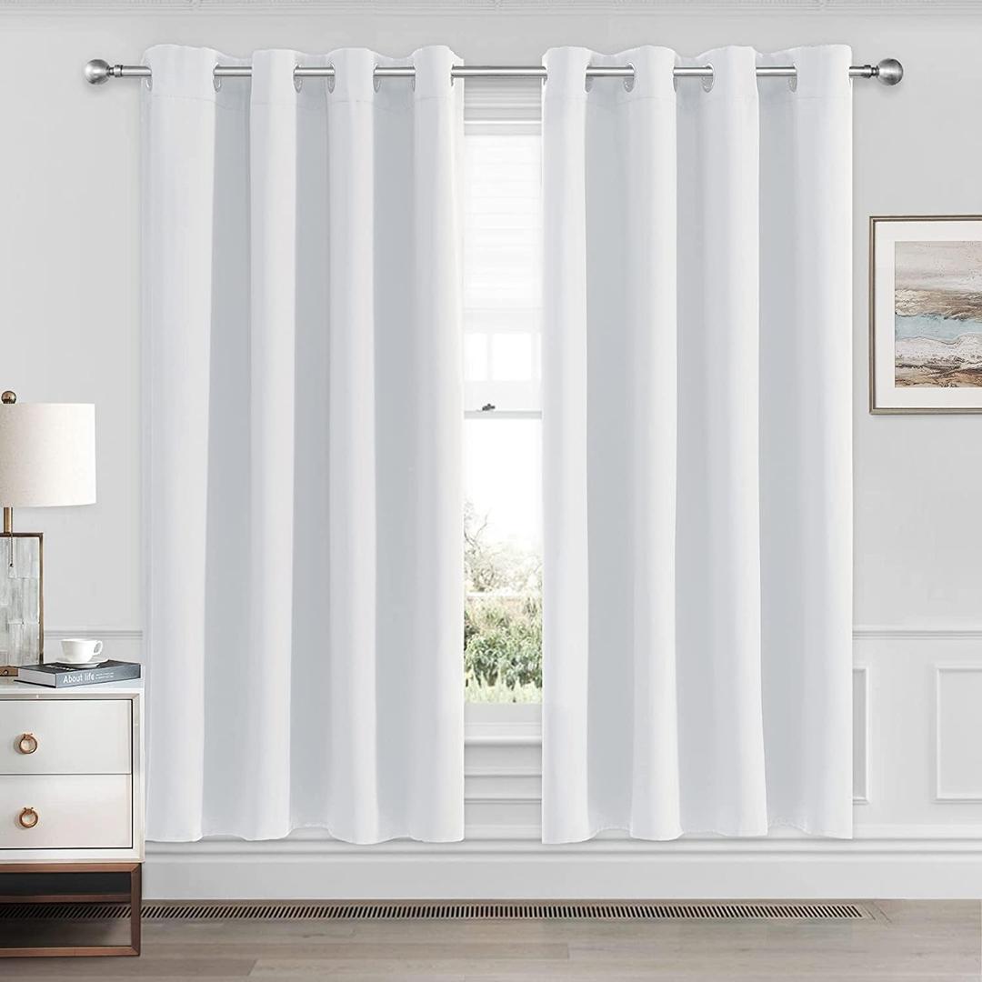 CUCRAF Grayish White Blackout Curtains 63 Inches Long, Thermal Insulated Noise Reducing Grommet Window Drapes for Bedroom & Living Room(52x63 Inch, 2 Panels)