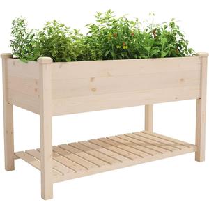 Raised Garden Bed with Storage Shelf 48.5x24.4x30 Inch, Elevated Wood Planter Box with Legs for Vegetable Flower Herb Outdoors Backyard, Patio, Balcony with Liner