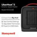 Honeywell UberHeat 5 Portable Ceramic 1500W Space Heater. Indoor space heater for Small Rooms, Bedrooms, and Homes. Fast Heating with Tip-over Protection - Black, HEC210B