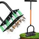 Lawn Aerator, Automatic Dirt and Leaf Clean Design, Heavy Duty Manual Lawn Aerator Tool with 15 Iron Spikes, Height Adjustable, Yard Grass Aerator for Lawn(Black with Orange)