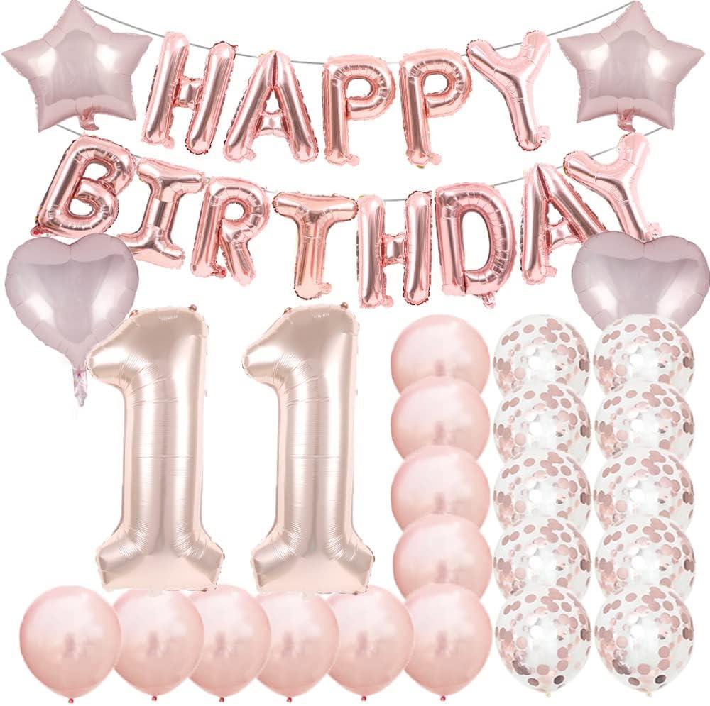 Sweet 11th Birthday Decorations Party Supplies,Rose Gold Number 11 Balloons,11th Foil Mylar Balloons Latex Balloon Decoration,Great 11th Birthday for Girls,Women,Men,Photo Props