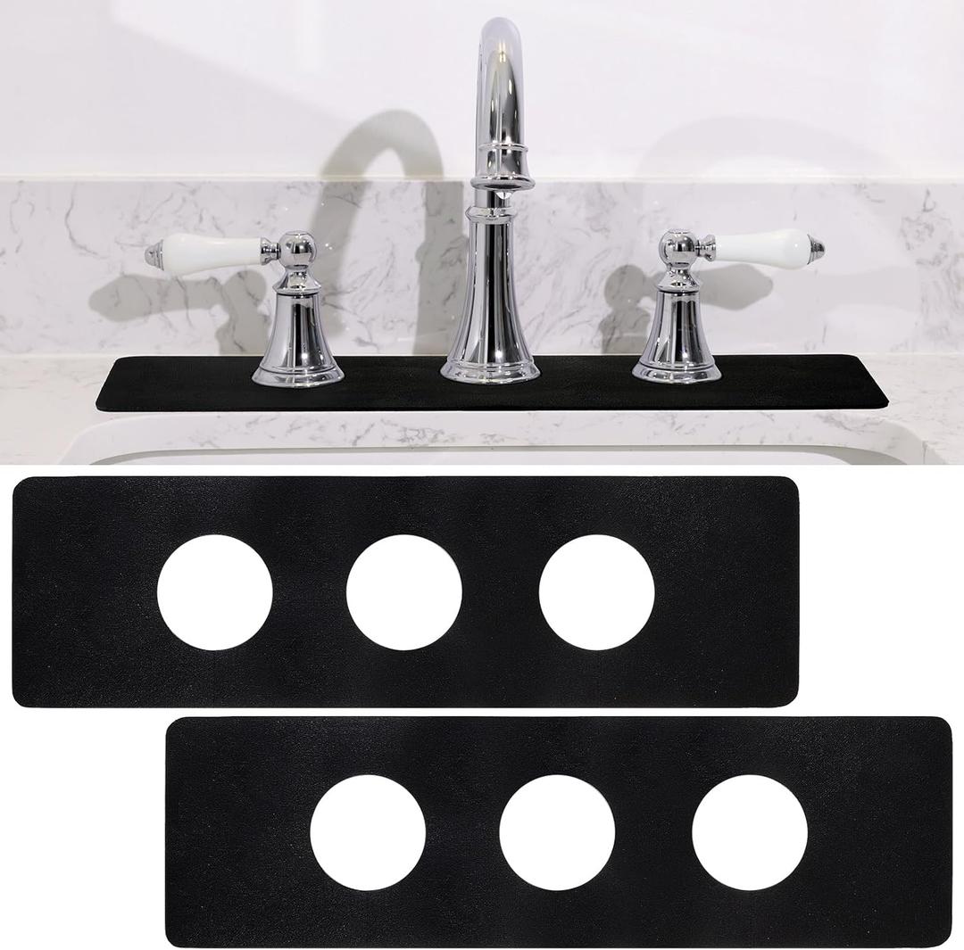 Tioncy 2 Pcs 3 Round Hole Drip Catcher Diatomite Faucet Mat for Kitchen(pre-made 3 Hole) Faucet Mat Splash Catcher Sink for Bathroom Sink(Black)