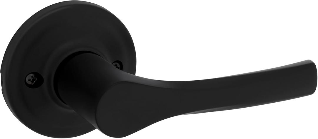 Kwikset Henley Dummy Door Handle, Single Sided Lever for Closets, French Double Doors, and Pantry, Matte Black Non-Turning Reversible Interior Push/Pull Lever, with Microban Protection (1 Pack)