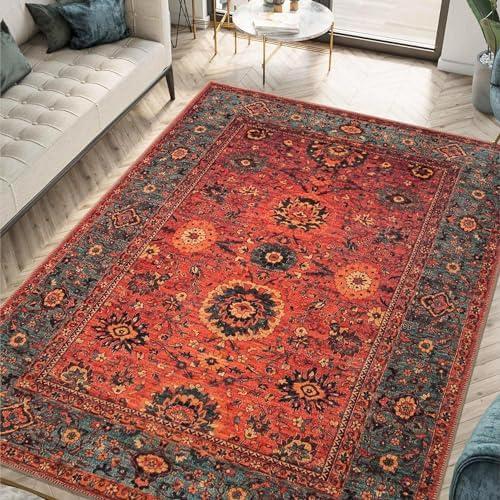 Keen Home Design 5x7 Rug - Machine Washable Area Rug with Non-Slip Backing, Ideal for Living Room, Dining Room, Bedroom - Vintage, Easy Clean, Durable, Low Pile Rug - (5' x 7')