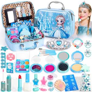 Kids Makeup Set for Girls Toys, 34Pcs Washable Princess Make Up Kit w/ Dress Up Accessories, Christmas Birthday Princess Gifts Toys for Girls Kids Toddlers Age 3 4 5 6 7 8 9 10 11 12