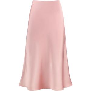 Modegal Women's Satin High Waist Hidden Elasticized Waistband Flared Casual A Line Midi Skirt, XL