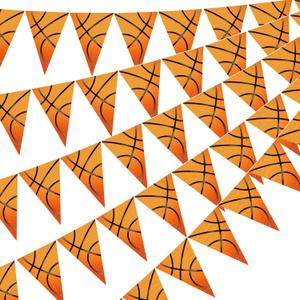 Faccito 5 Pack Basketball Banners Party Decorations Sports Championship Pennants Hanging Decor Themed Triangle Flags Athletics Game Garland for Birthday Party Supplies (Orange)