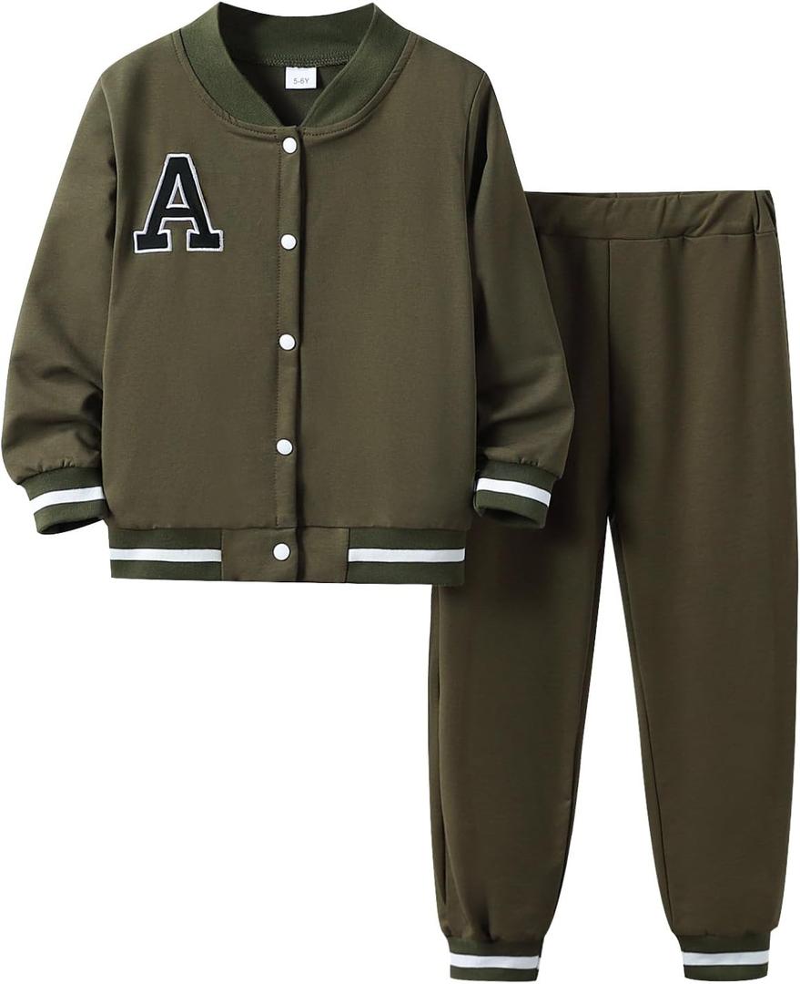 Cakaner Boys Color Block Button Down Shirt and Jogger Pants Button Up Sweatsuits Sets (Size: 5-12T) (6-7 Years, Green)