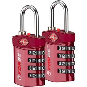 Forge Travel Lock,TSA Approved Luggage Locks for Air Travel, Gym Lockers, School Lockers, Pelican Cases, Gun Case, Easy Read Dials, Durable Alloy Body (2PK Dark Red)