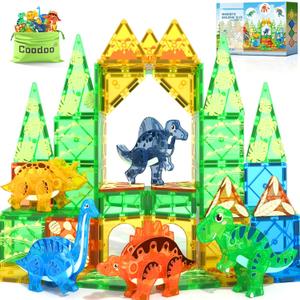 Coodoo Dinosaur Toys Magnetic Tiles 3D Movable Dinos for Kids 3-5 5-7 Toddler Outdoor Sensory Toys, STEM Educational Magnetic Blocks for 3+ Years Old Boys Girls Kids Toy