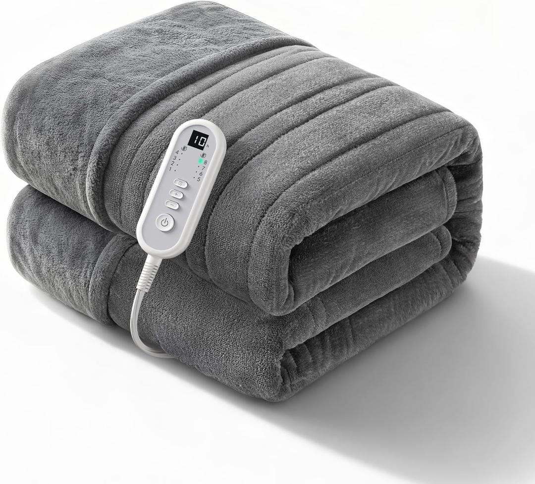 Heated Blanket Throw, Ultra Soft Flannel Electric Blanket, Consistent & Even Heating, Heated Throw with 8 Heat Levels 8-Hour Auto Off, Overheat Protection, Warm Gifts for Grandma (50"x60")