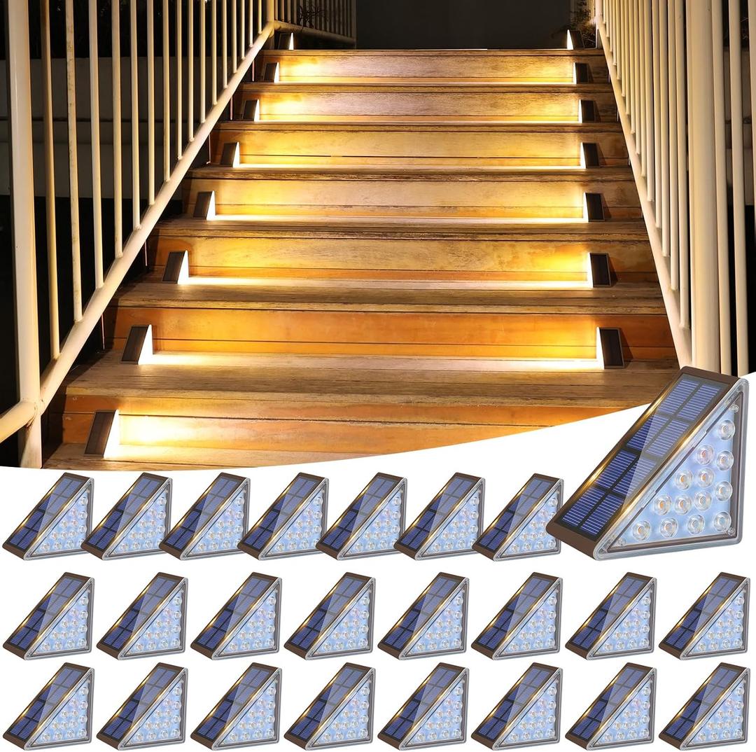 VOLISUN Solar Step Lights Outdoor Waterproof, LED Outdoor Stair Lights, Solar Step Light for Outside, Deck Light Decor for Stair,Front Porch and Patio(Brown,24 Pack)