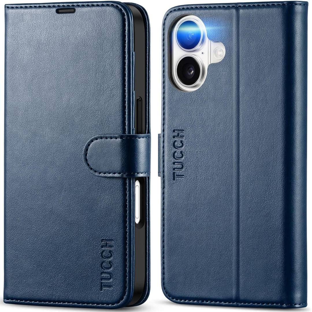 TUCCH Case Wallet for iPhone 17 (6.3") 2025, Stand, RFID Blocking, 4 Card Holder, TPU Shockproof Inner Shell, PU Leather, Magnetic Closure Folio Protective Cover, Dark Blue