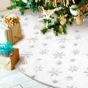 Hommtina Christmas Tree Skirt 48 Inches White Tree Skirt,Christmas Tree Decorations Faux Fur Tree Skirt for Xmas Holiday Home Party Decorations Ornaments(Snowflake)