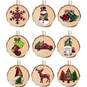 Wooden Christmas Tree Hanging Ornaments, 9Pcs Snowman Gnome Wood Xmas Ornaments for Tree, 2024 Christmas Decorations Party Supplies