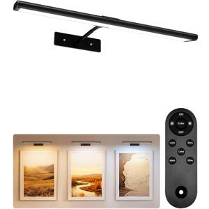 EZVALO Picture Light for Wall, 4800mAh Rechargeable Wireless Remote Battery Lights for Painting, 16In Dimmable Magnetic LED Art Display Light, Colors Temperatures, for Gallery, Living Room,Hallway (Black)