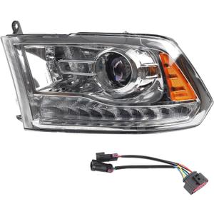 Dasbecan OE Projector Halogen Headlights w/LED Signal DRL Compatible With Dodge Ram 1500 2500 3500 2013-2018 Left Driver Side Headlamp assembly Chrome Trim w/Bulbs Replaces#68324941AD CH2502290
