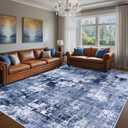 Area Rug Living Room Rugs - 8x10 Washable Large Soft Indoor Neutral Modern Abstract Low Pile Rug Carpet for Bedroom Dining Room Farmhouse Home Office - Navy Blue