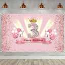 3rd Birthday Decorations for Girls Happy 3rd Birthday Backdrop Banner Party Deco Girl 3 Years Old Anniversary Party Fabric Sign Poster Pink Photo Background 3rd Birthday Party Supplies, 59"x35.4"
