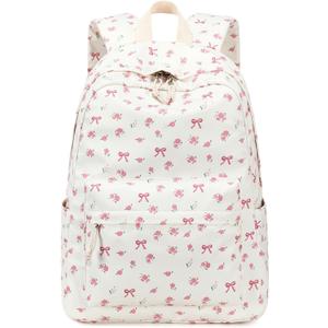 School Backpack for Teen Girls Women Laptop Backpack College Bookbags Middle School Travel Work Commuter Back Pack (Beige Bow Tie)