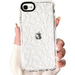 NITITOP Compatible for iPhone SE 2020 / SE 2022/7 / 8 Case Cute Clear for Women Girl Flower Floral Ultra Slim Crystal Shockproof Soft TPU Anti-Yellow Protective Phone Cover - White