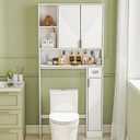 GOODONE White Over The Toilet Storage Cabinet - with 3 Doors and Toilet Paper Holder Stand, FreeStanding, for Bathroom, Restroom, Laundry, 30.7" W x 7.5" D x 65" H