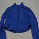 AVGO Women's Cropped Running Workout Jackets Zip Slim Fit Athletic Tops with Thumb Holes(Deep Blue, S)