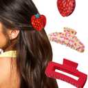HAIMEIKANG 3 PCs Fruit Hair Claw Clips for Women - Non Slip Strong Hold Cute Non-slip Stylish Accessories for Thick Thin Hair (Strawberry Hair Clips)