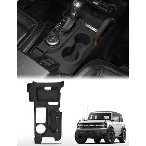 JROAD 3-in-1 Silicone Console Tray for Ford Bronco 2021-2024, Black | Automatic Transmission Fit, Non-Slip Cup coaster, Scratch-Resistant, Easy-Clean, Phone & Key Organizer, Interior Storage, 3-in-1 Center Console Liner /2021~2024, Black 
