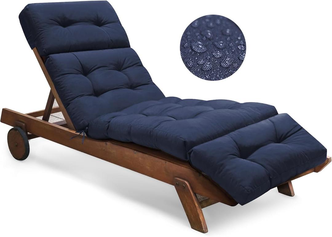 Waterproof Chaise Lounge Chair Cushions Outdoor 74.4 x 22 x 4.7 Inches Memory Foam Patio Lounge Chair Cushions for Outdoor Furniture with Ties, Thickened Pool Lounge Chair Cushion, Navy