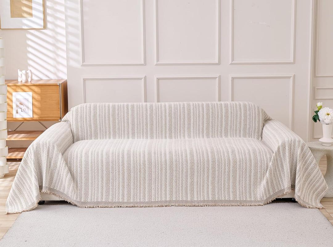 Erke Loveseat Cover Sheet Blanket, Machine Washable Non Slip Chenille Cushion Slipcover for Pets, 2-Seater Love seat Sofa Bed Chair Slip Covers Furniture Decor Protector (71" x 102", Beige Coffee)