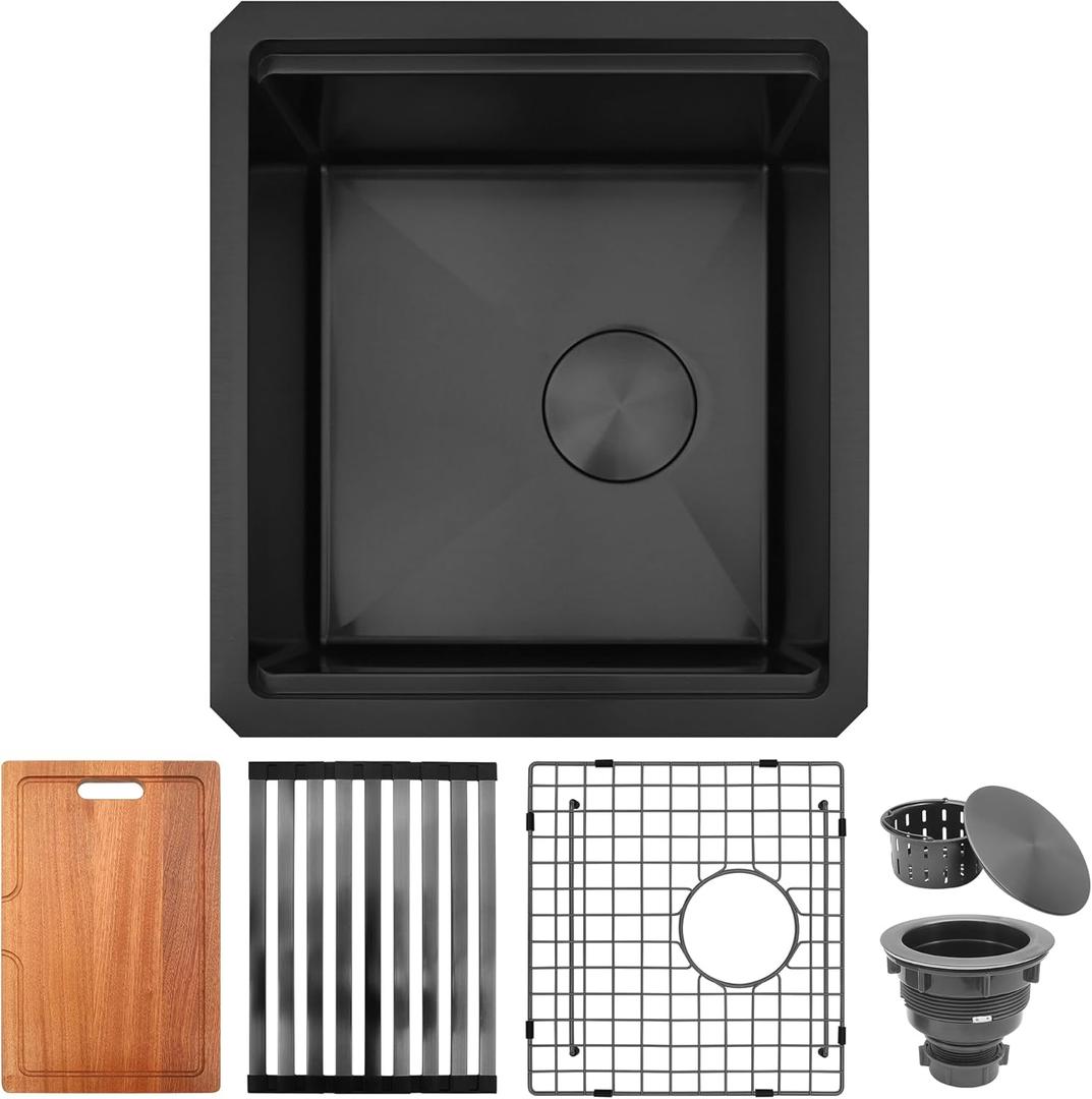 Black Bar Sink Undermount,Bar & Prep Sinks with Workstation,Small Stainless Steel Sink 16 Gauge(16" X 18")