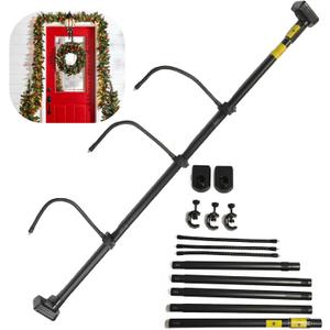 Adjustable Garland Hanger for Front Door - Fits 28" to 80" Doors, Wreath Holder Christmas, Halloween Decorations No Screws/Drilling Damage-Free Installation Garland Door, with 3 Hooks Tension Rod
