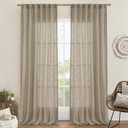 LAMIT Taupe Sheer Linen Curtains, 102 inch Light Filtering Semi Sheer Panels Back Tab and Rod Pocket Farmhouse Rust Drapes for Bedroom/Living Room, 2 Panels, 52 x 102 Inch