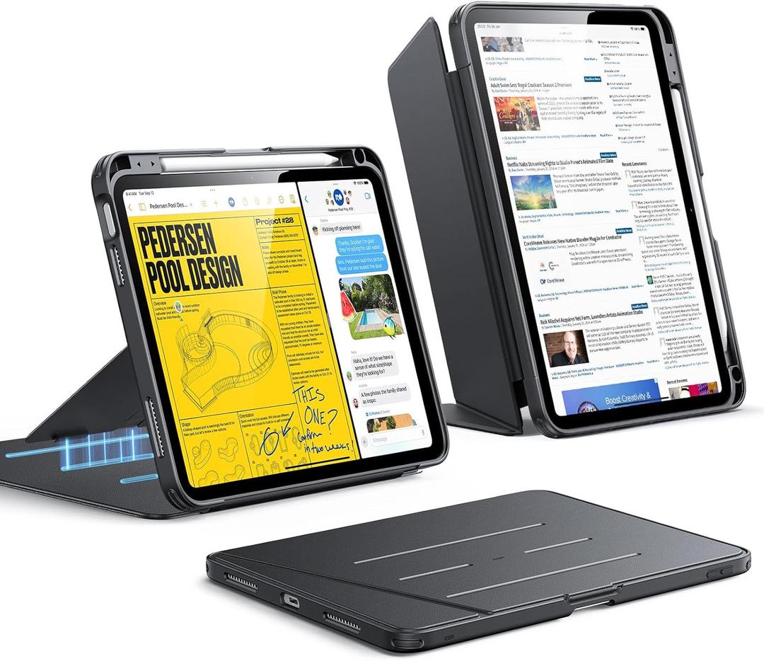 ESR for iPad A16 Case, iPad 11th/10th Generation Case (2025/2022), Vertical Stand Cover, Multi Stand Angles, Ultra-Stable Cover with Pencil Holder, Flip Series, Black