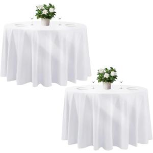 Cuckan 120 Inch Round Tablecloth, 2 Pack White Stain Resistant and Wrinkle-Free Polyester Table Cover for Wedding, Banquet, Party, Restaurant [White], [2-Pack]