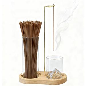 2-in-1 Glass Incense Holder for Sticks, Wooden Incense Burner with Ash Catcher & Incense Storage, Anti-Ash Flying Incense Stick Holder for Meditation, Yoga, Spa, and Home Decor(Natural Wood)