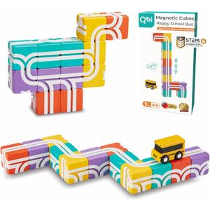 QBI Magnetic Blocks STEM Toys for Toddlers Aged 1+ Year Old Boys & Girls3D Colorful Magnetic Building Blocks with School BusMagnet Block for KidsEducational & Montessori Preschool Kids Toy (13PCS)