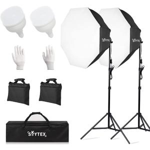 Skytex Softbox Lighting Kit 2Pack, 28in Octa Soft Box | 135W 5500K E27 Bulb Continuous Photography Lighting, Photo Studio Lights Equipment for Camera Shooting, Video Recording
