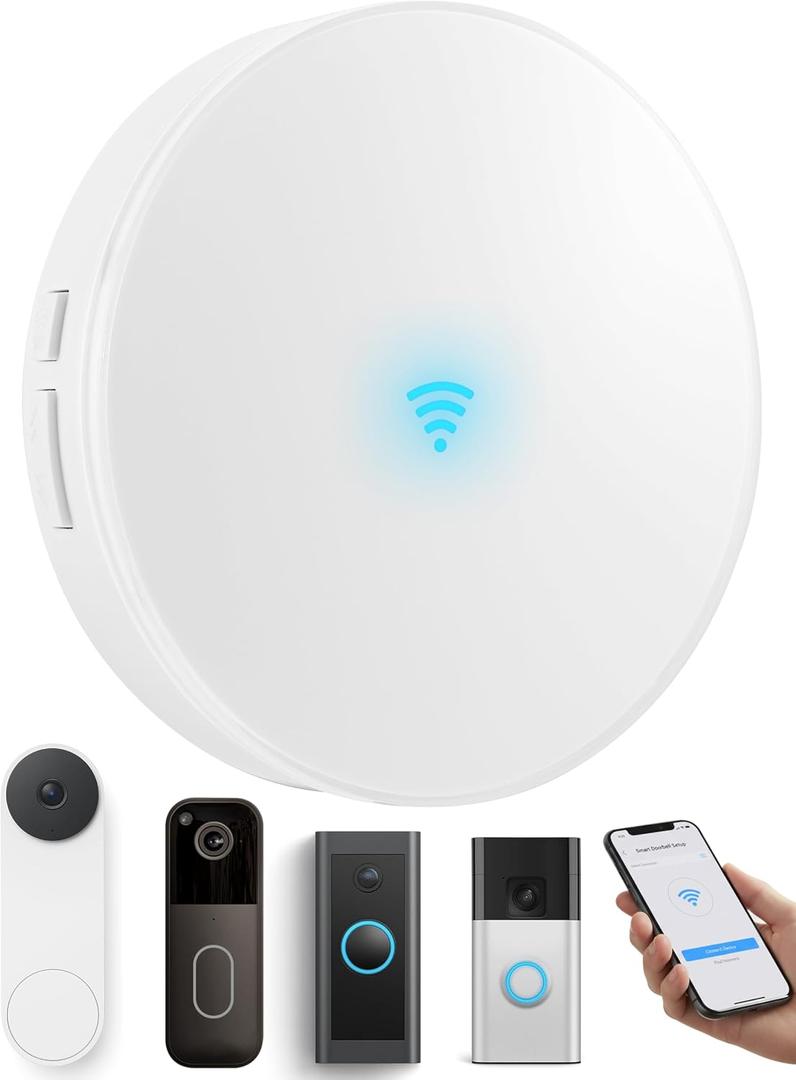 WiFi Wireless Doorbell Chime for Google Nest,Ring,Blink | Works with Google Home/Alexa. No Wiring/Subscription. 58 Ringtones & 5 Volumes. Ideal for Large Homes & Office,Shop,Garage