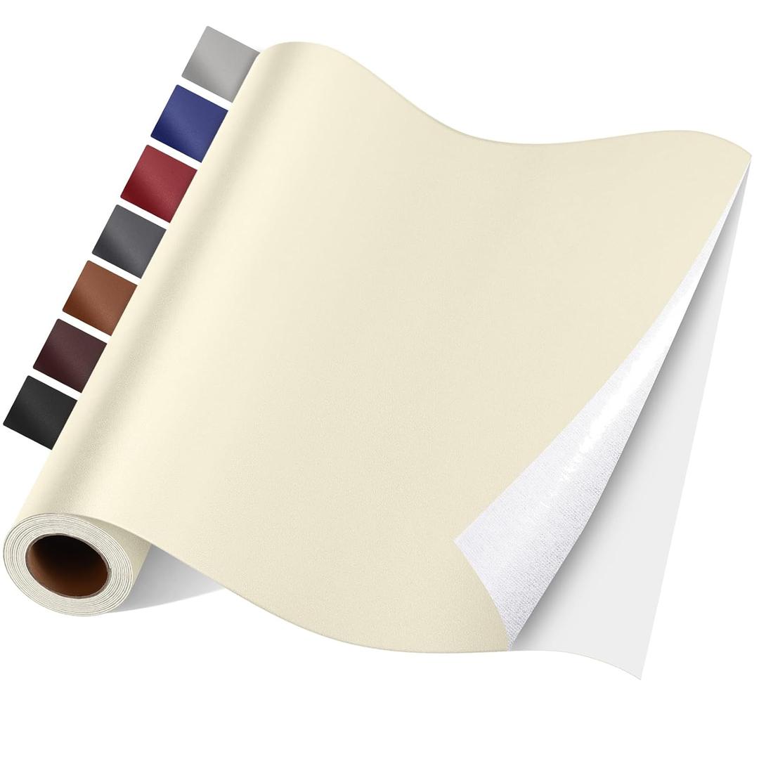 Self Adhesive Leather Repair Patch Kit, 31.4 in x 16 in Large Vinyl Leather Repair Tape for Furniture, Car Seat, Couch, Sofa, Chair Smooth Beige White
