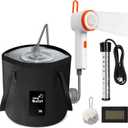 Portable Shower with Heater, 2500mAh Rechargeable Portable Camping Shower Pump with Light, 5 Gal Foldable Bucket, Digital Display for Hiking, Travel, Pets & Car Washing, Wartering Plants (BLACK1)