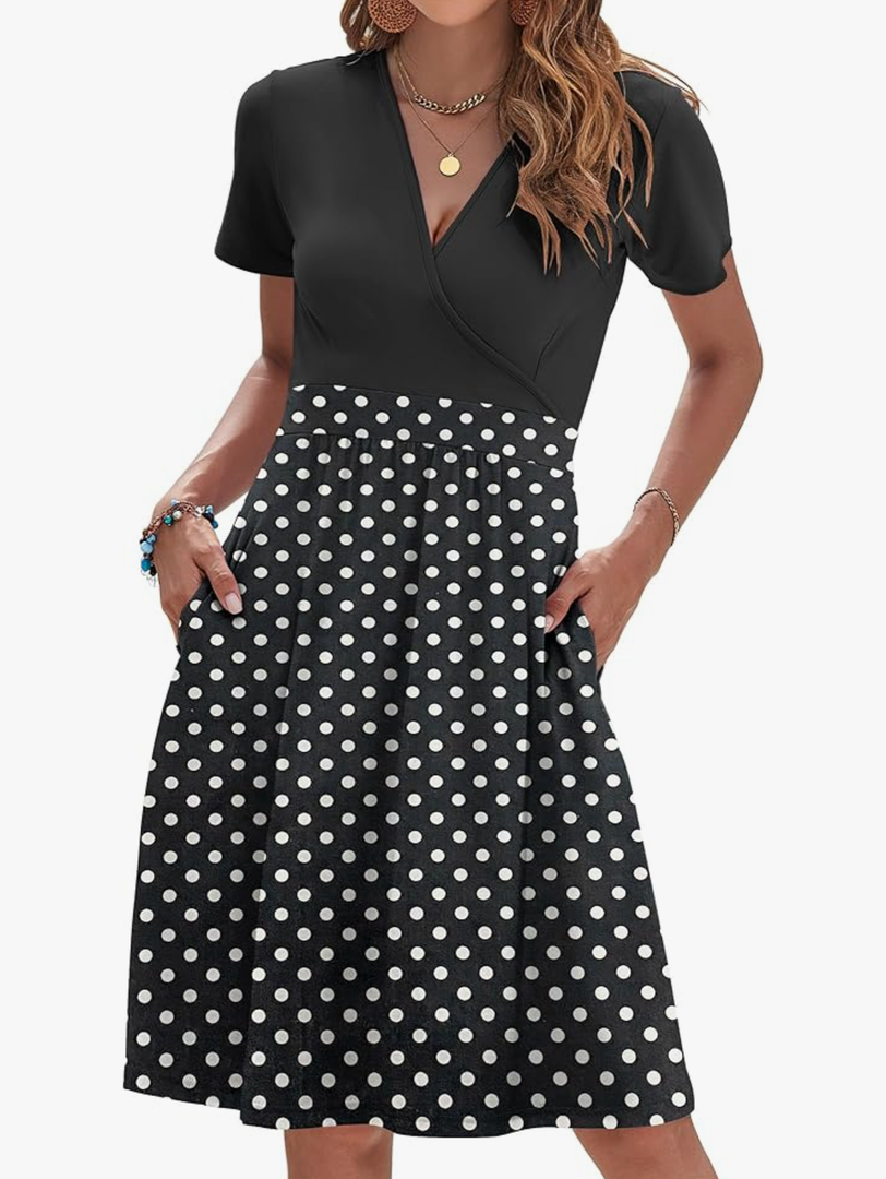 Womens Summer Dresses 2025 Short Sleeve V Neck Floral Sundress with Pockets S