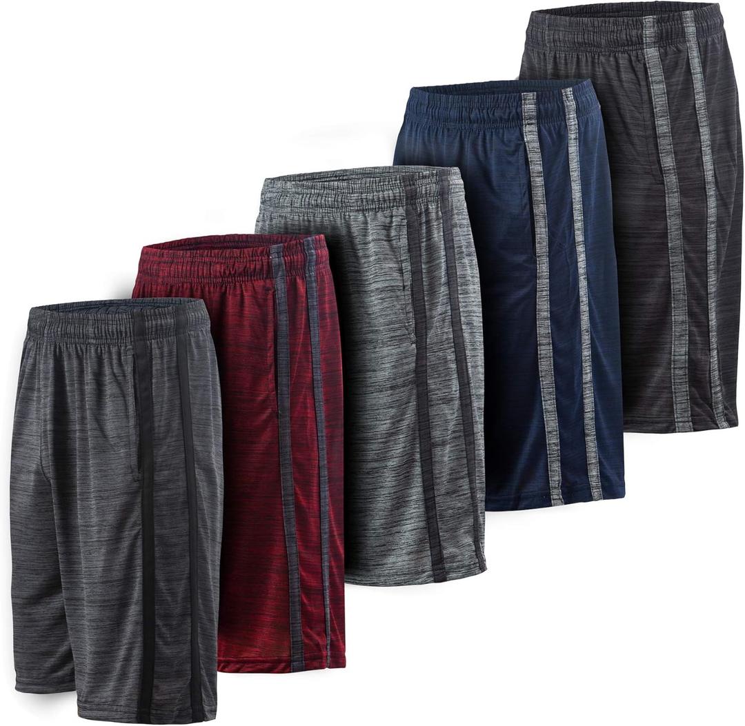5 Pack: Men's Dry-Fit Sweat Resistant Active Athletic Performance Shorts (L)
