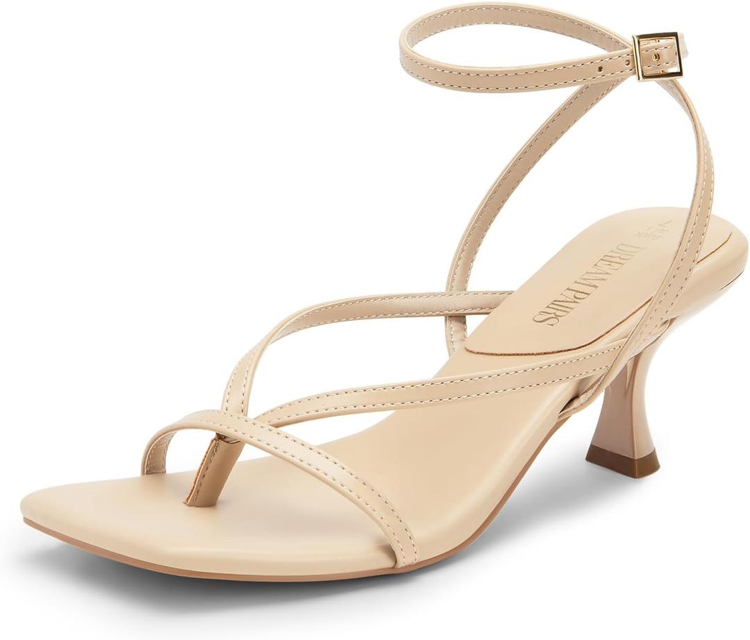 DREAM PAIRS Women's kitten Low Strappy Lace Up Heels Open Square Toe Thong Ankle Strap Heels Sexy Fashion Comfort Dress Shoes Party Sylvestra Pumps Heeled Sandals (7.5)